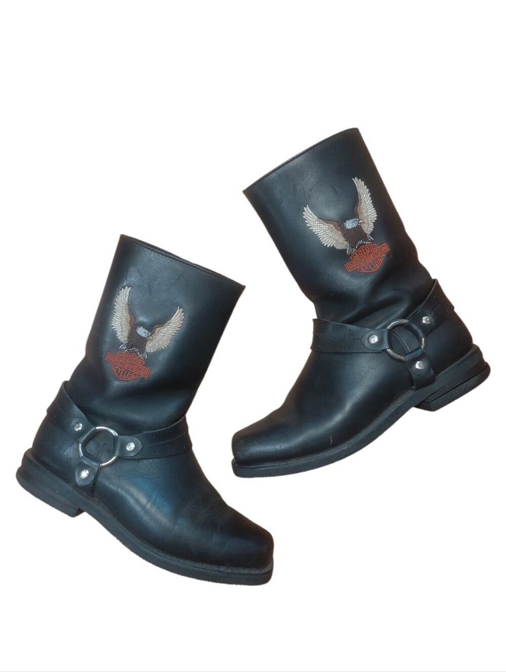 Harley-Davidson Black Leather Harness Moto Boots Women's Size 10
